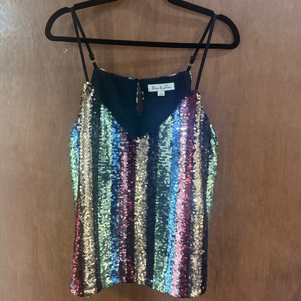 Vine & Love Sequin Top with Multicolor Stripes